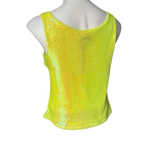 NWT, Rachel Zoe Neon Yellow Sequin Scoop Neck Tank, Sz M - Picture 6 of 15